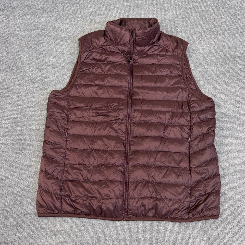 Uniqlo Puffer Vest Men XL Burgundy Maroon Full Zip Pockets Down Ultralight